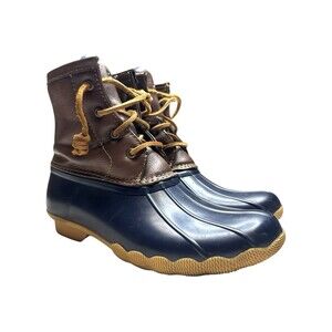 Sperry Saltwater Duck Boots Girls Size 4M Navy Brown Side Zip Outdoors Winter